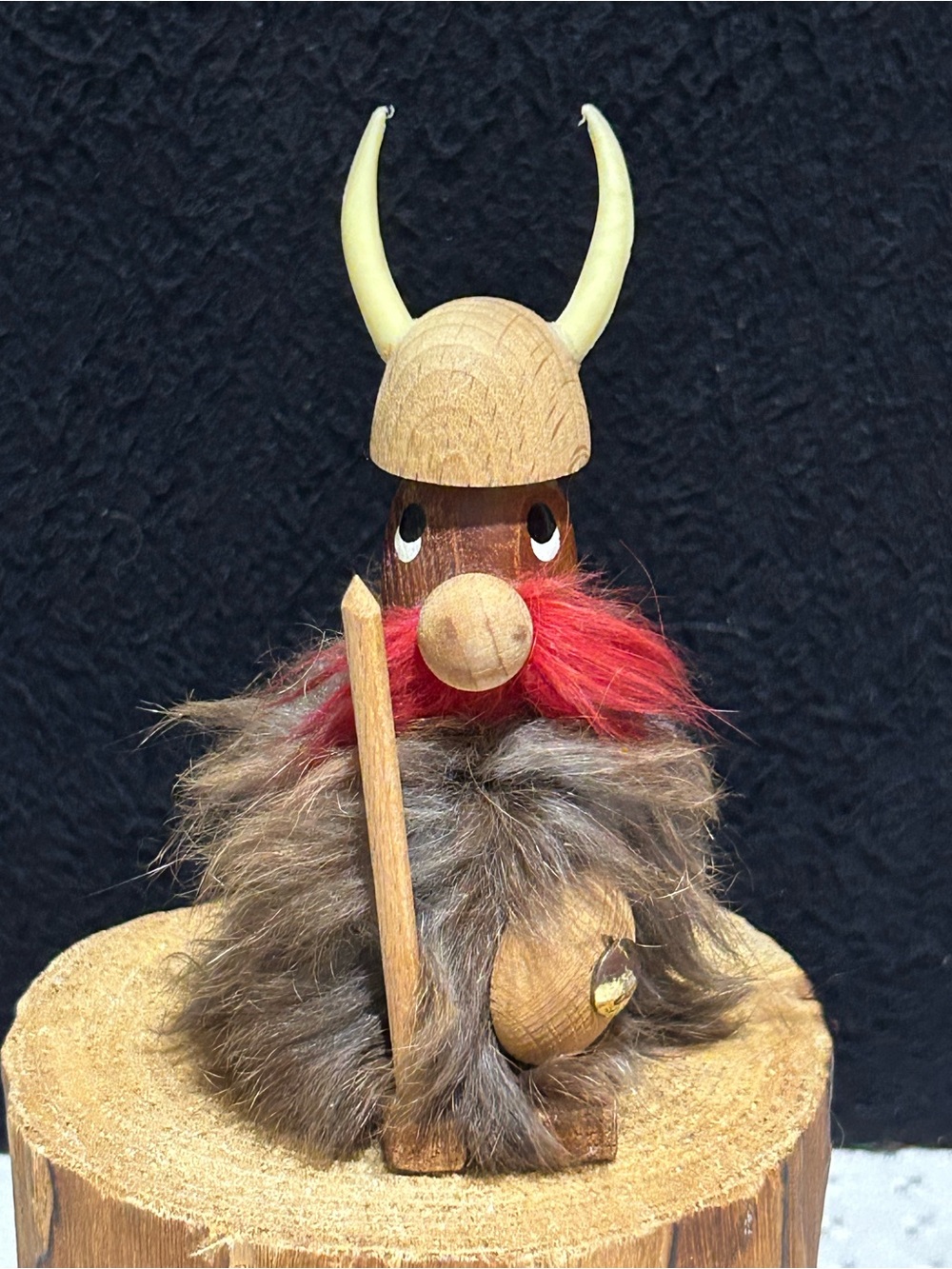 Hans Bolling Viking Danish Modern Teak Wood Figure Shield Spear Fur